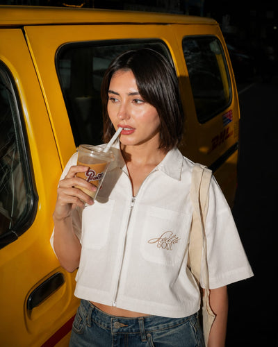 Earth Crop Shirt | Cotton Casual Top for Women – Womens Shirt on Brown Living™. SKU: W-CROP-WHT-S1. Img 6.