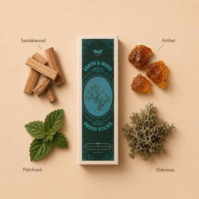 Earth & Moss Dhoop Sticks | Fresh & Grounding Incense – Pooja Needs on Brown Living™. SKU: EMDS01_1. Img 4.