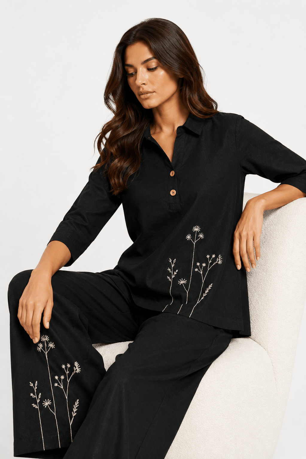 Earth Pant & Kurta Coord | 100% Premium Cotton – Womens Co-Ord Sets on Brown Living™. SKU: W-KURTAPANT-BLA-M1. Img 3.