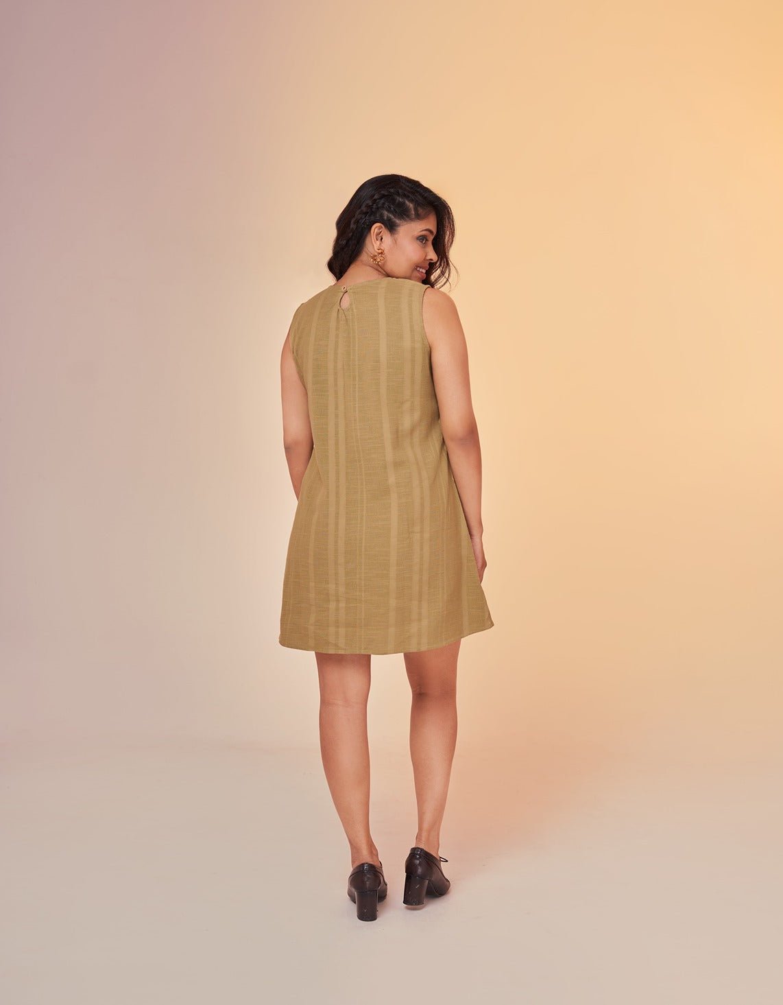 Earthy Green Shift Organic Hemp & Cotton Dress for Women – Womens Dress on Brown Living™. SKU: HGDM. Img 2.