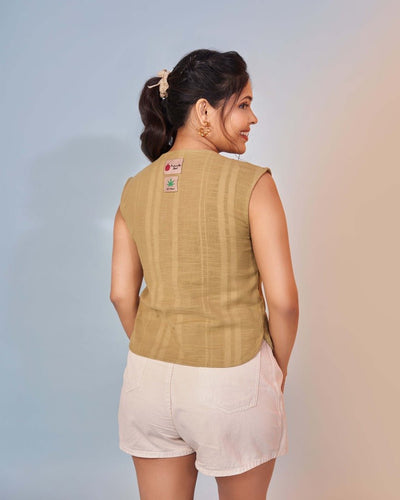 Earthy Green Women’s Casual Hemp Crop Top – Womens Top on Brown Living™. SKU: HGTM. Img 2.