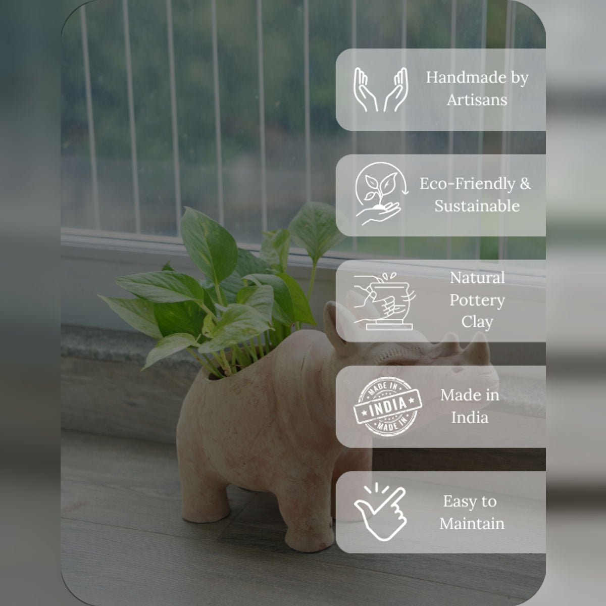 Earthy Rhino Earthen Planter – Pots & Planters by Swadeh available on Brown Living™. . SKU: A0_plt_0056. Img 3.