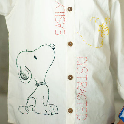Easily Distracted Dog Embroidered Organic Cotton Shirt - White – Kids Shirts on Brown Living™. SKU: NANFS001EMB045 - 18M. Img 4.