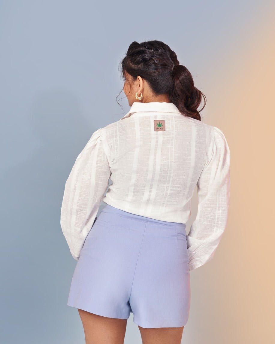 Easy Breezy Classic White Asymmetrical Hemp Shirt for Women – Womens Shirt on Brown Living™. SKU: HSL. Img 2.