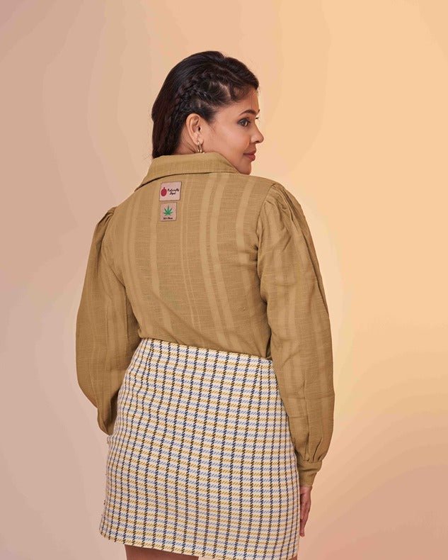 Easy Breezy Earthy Green Asymmetrical Hemp Shirt for Women – Womens Shirt on Brown Living™. SKU: HGSS. Img 4.