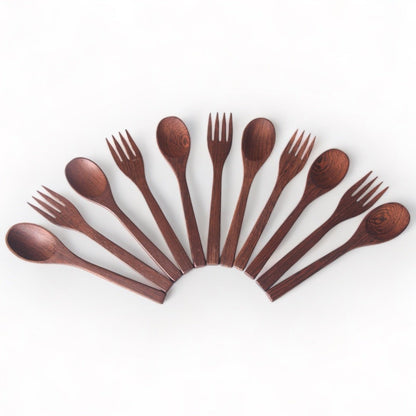 Ebony Wood Spoon & Fork (Set of 5) | Verified Sustainable by Brown Living™