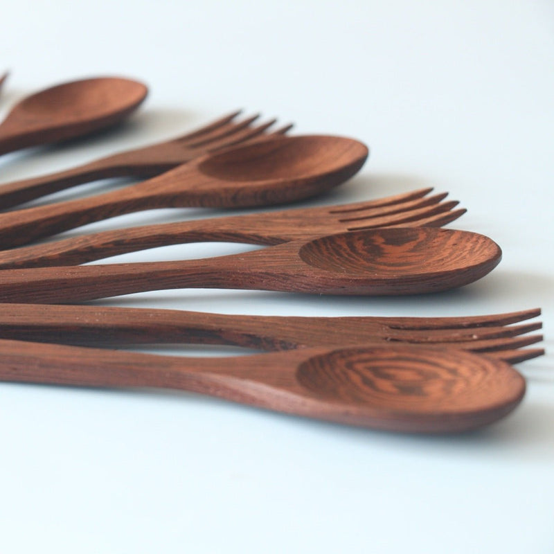 Ebony Wood Spoon & Fork (Set of 5) | Verified Sustainable Cutlery Kit on Brown Living™