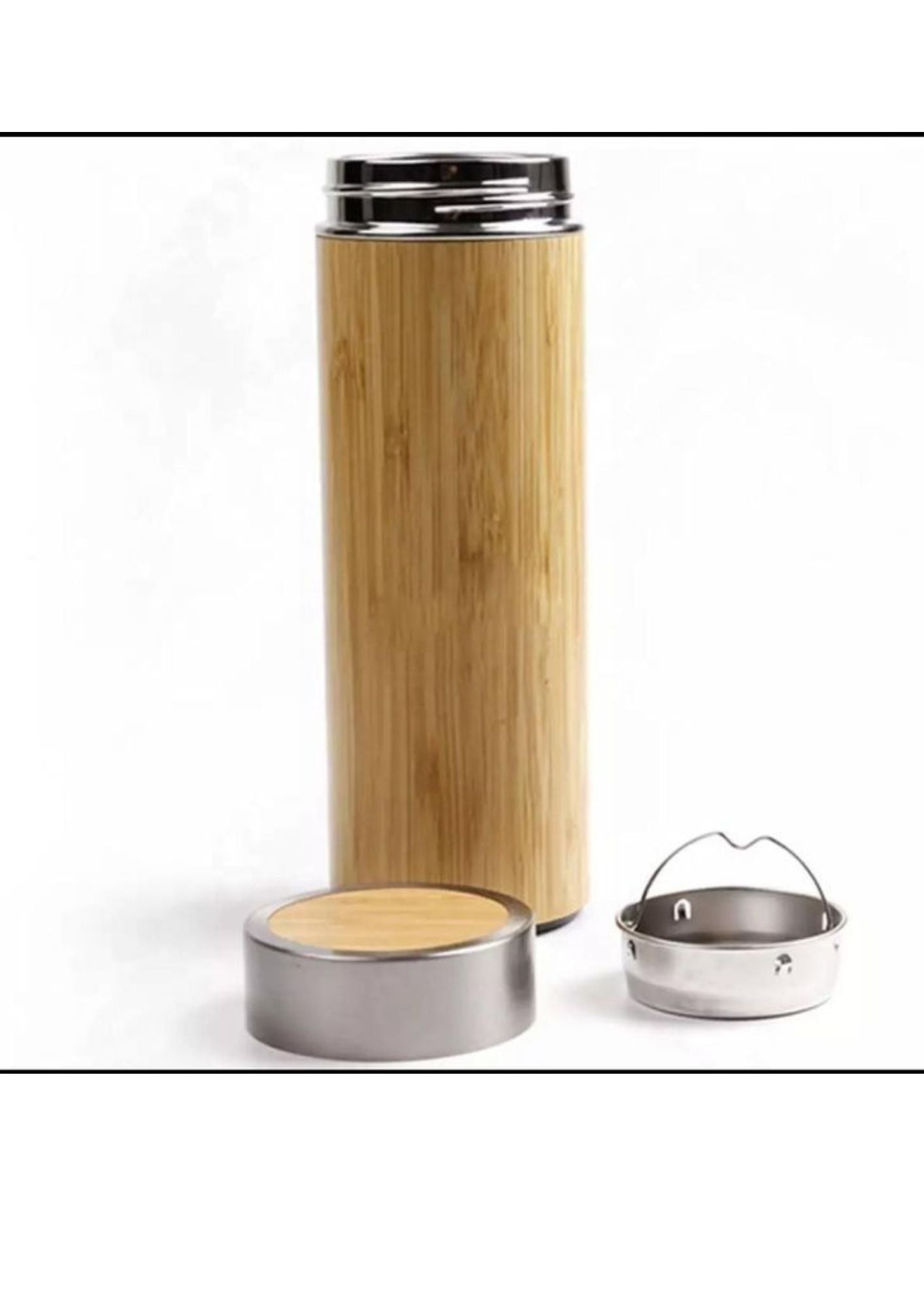 Eco - Friendly Bamboo Water Bottle/Thermos with Tea Strainer – Bottles & Sippers on Brown Living™. SKU: bamboobottle. Img 3.