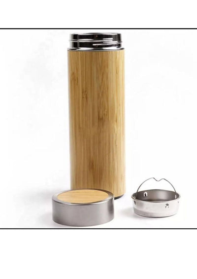 Eco - Friendly Bamboo Water Bottle/Thermos with Tea Strainer – Bottles & Sippers on Brown Living™. SKU: bamboobottle. Img 3.