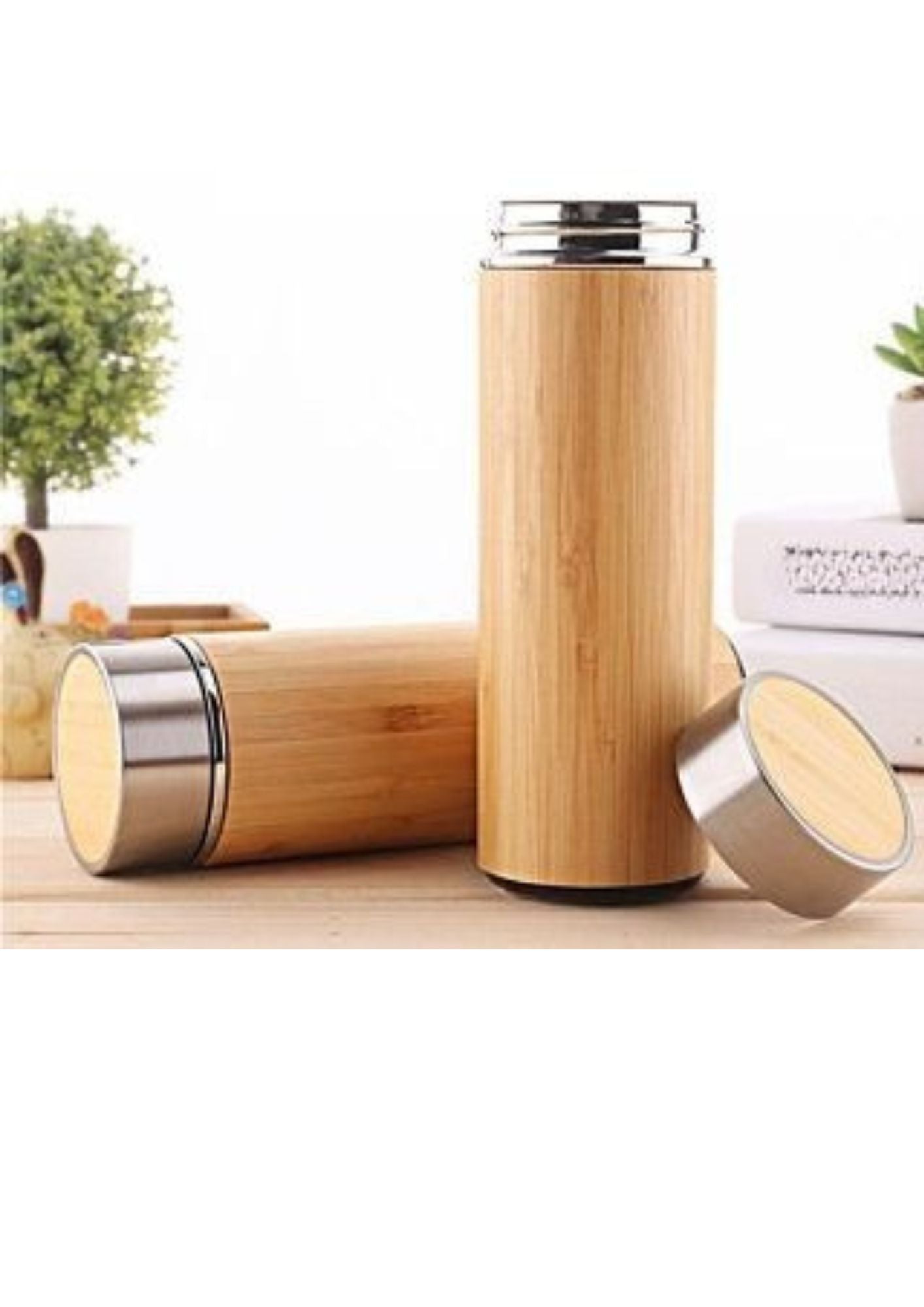 Eco - Friendly Bamboo Water Bottle/Thermos with Tea Strainer – Bottles & Sippers on Brown Living™. SKU: bamboobottle. Img 5.