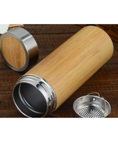 Eco - Friendly Bamboo Water Bottle/Thermos with Tea Strainer – Bottles & Sippers on Brown Living™. SKU: bamboobottle. Img 4.