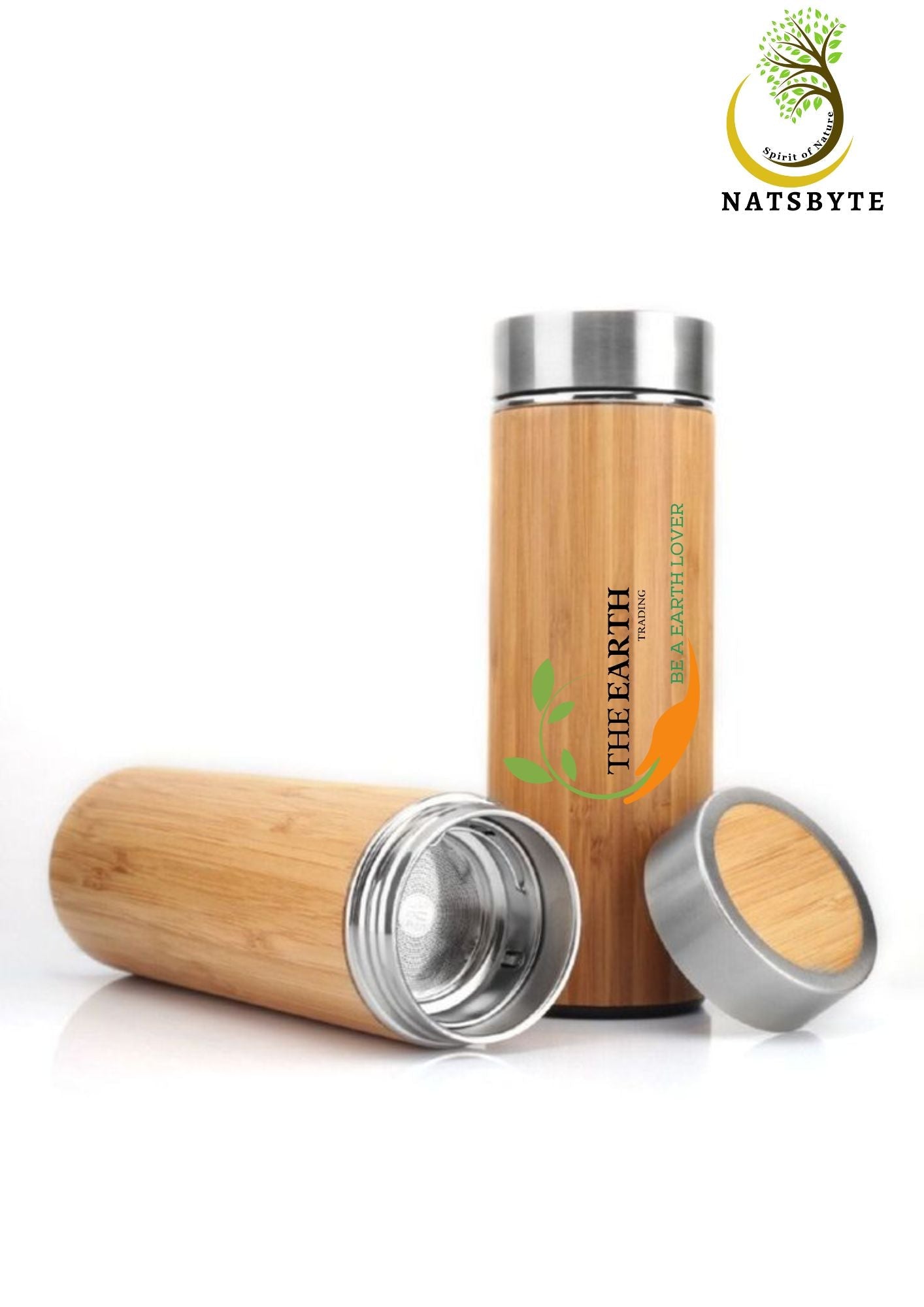 Eco - Friendly Bamboo Water Bottle/Thermos with Tea Strainer – Bottles & Sippers on Brown Living™. SKU: bamboobottle. Img 7.