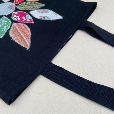 Eco - Friendly Black Applique Tote Bag (Floral) | Handmade, Spacious. – Tote Bag on Brown Living™. SKU: 17091026055. Img 3.