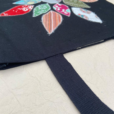 Eco - Friendly Black Applique Tote Bag (Floral) | Handmade, Spacious. – Tote Bag on Brown Living™. SKU: 17091026055. Img 2.