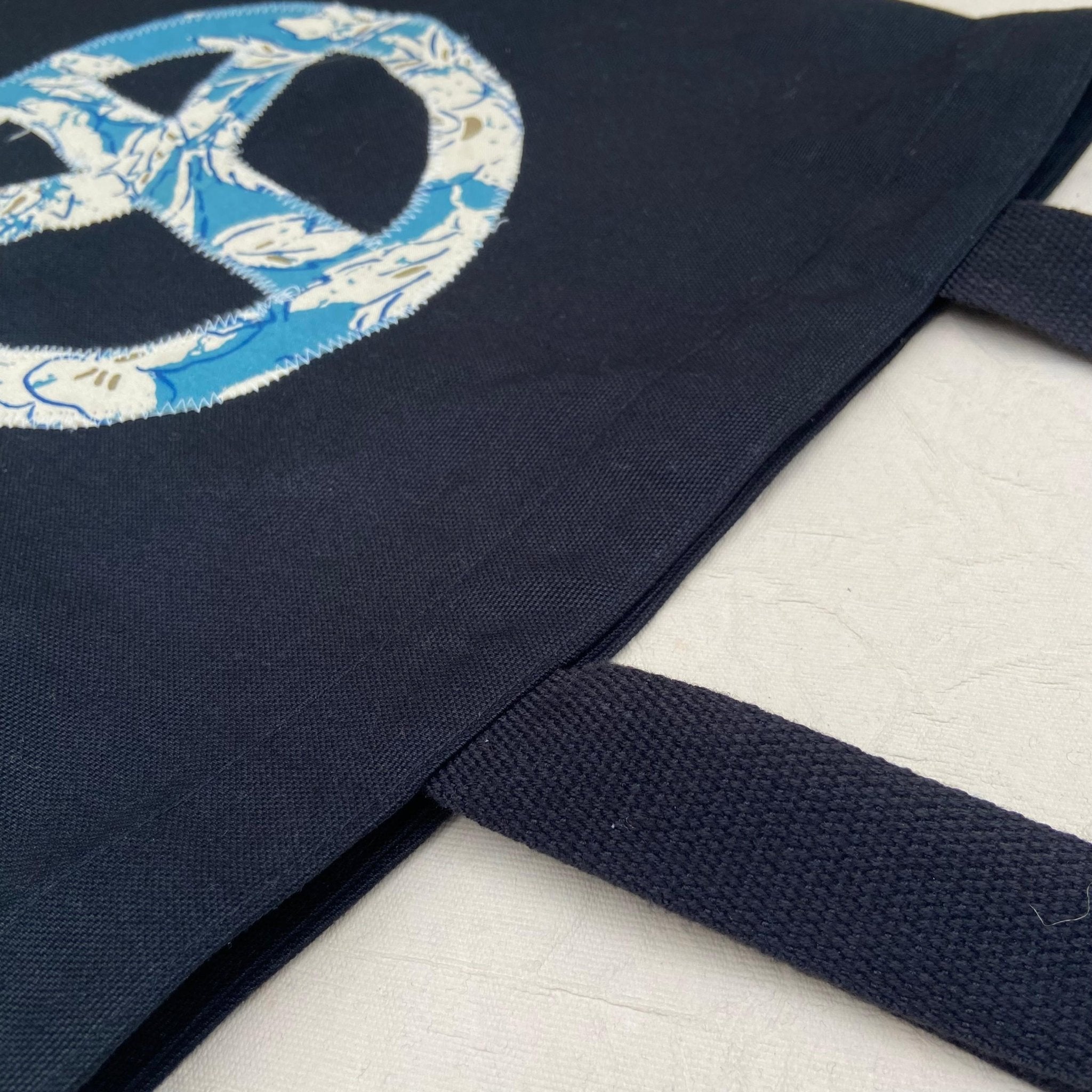 Eco - Friendly Black Applique Tote Bag (Peace) | Handmade, Spacious – Tote Bag by Aftertaste available on Brown Living™. . SKU: 17091026204. Img 2.