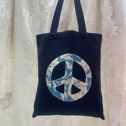 Eco - Friendly Black Applique Tote Bag (Peace) | Handmade, Spacious – Tote Bag by Aftertaste available on Brown Living™. . SKU: 17091026204. Img 1.