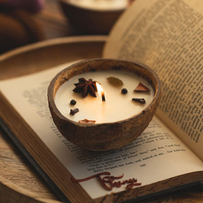 Eco - Friendly Coconut Shell Spice Candle/Diya Scented Soy Wax (Set of 2) – Candles & Fragrances on Brown Living™. SKU: SPICECANDLE - 2. Img 5.