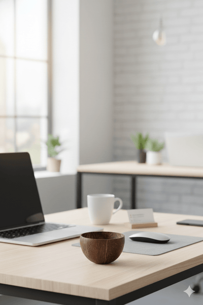 Eco - Friendly Desk Plant Setup | Coconut Shell Planter – Indoor Plants on Brown Living™. SKU: KOTT023. Img 2.