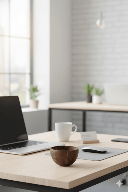 Eco - Friendly Desk Plant Setup | Coconut Shell Planter – Indoor Plants on Brown Living™. SKU: KOTT023. Img 2.