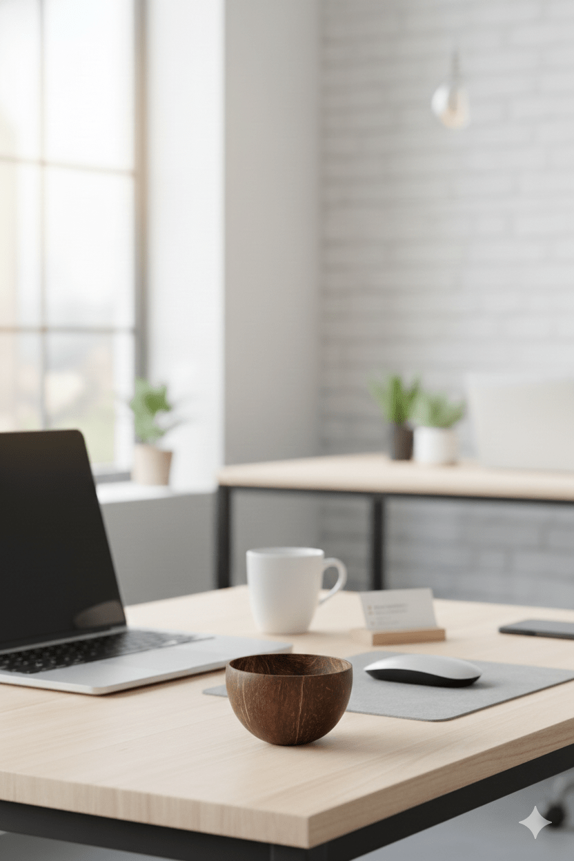 Eco - Friendly Desk Plant Setup | Coconut Shell Planter – Indoor Plants on Brown Living™. SKU: KOTT023. Img 2.