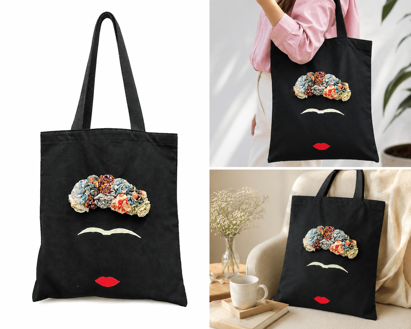 Eco - Friendly Frida Kahlo Tote Bag | Handmade, Spacious & Stylish – Bags on Brown Living™. SKU: 17091026205. Img 2.
