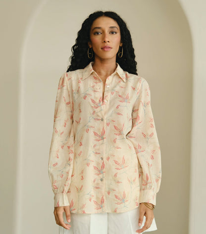 Eco - Friendly Leaf Print Shirt – Ethically Made from Cotton – Womens Blouse by Something Sustainable available on Brown Living™. S . SKU: 1110. Img 1.