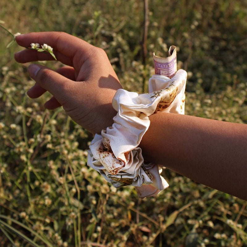 Eco - Printed Mashru Silk Hair Scrunchie | Verified Sustainable by Brown Living™