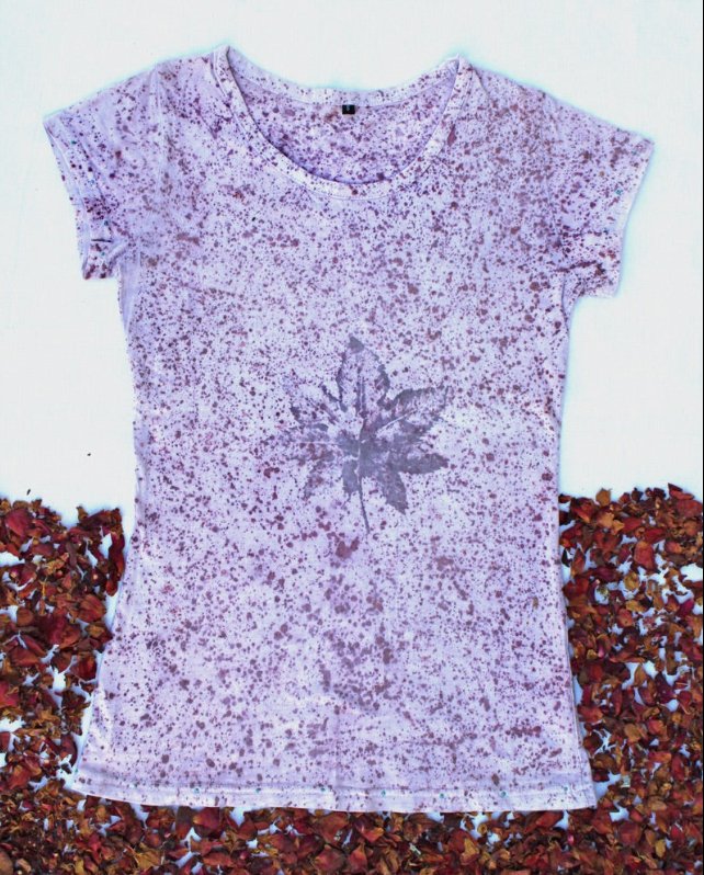 Eco Printed Organic Cotton T - Shirt - Lilac Splatter | Verified Sustainable Womens T - Shirt on Brown Living™