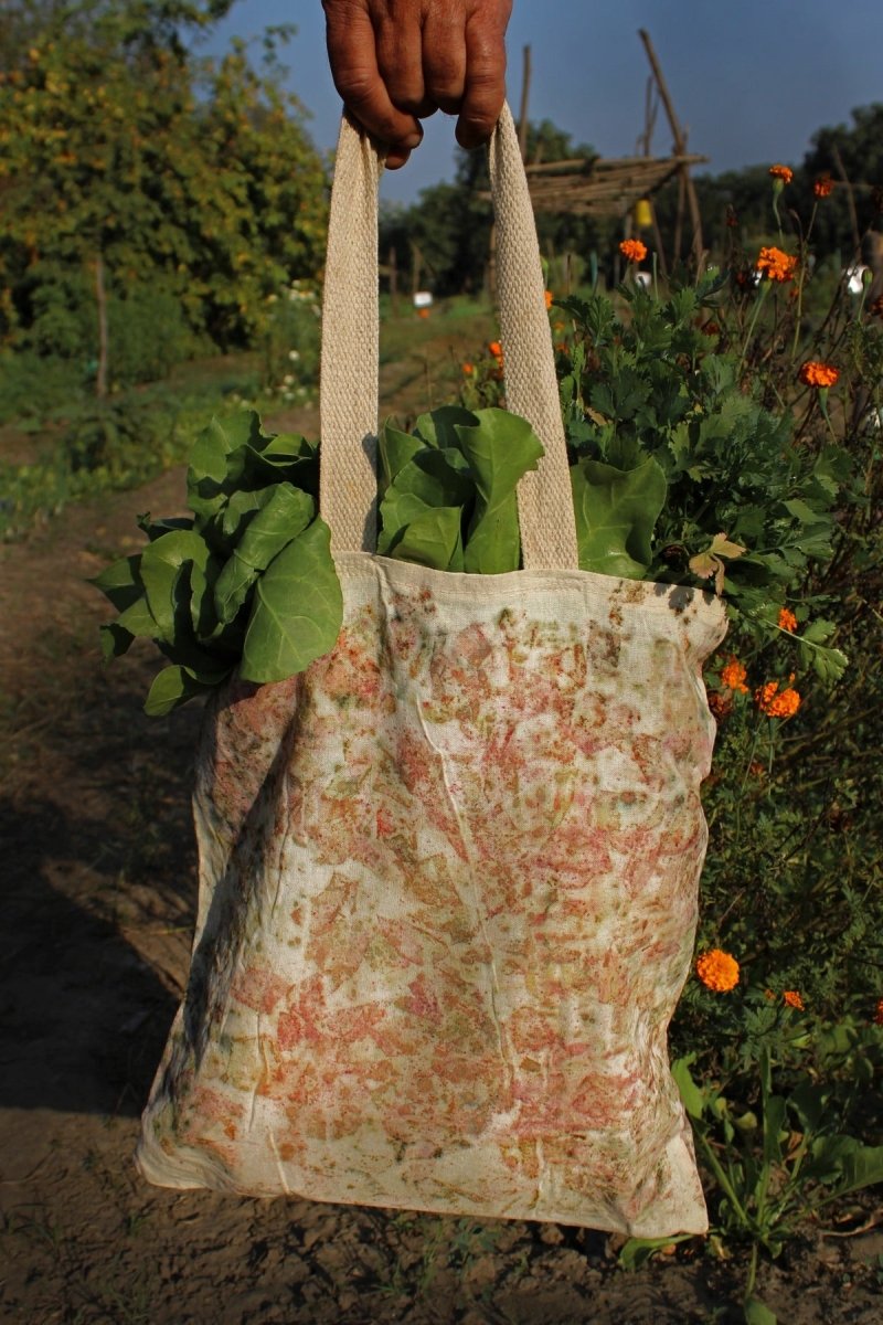 Eco Printed Packaging Bag - Deep Red, Green, White | Verified Sustainable by Brown Living™