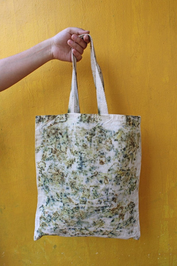 Eco Printed Packaging Bag - Mustard, Green & White | Verified Sustainable Tote Bag on Brown Living™