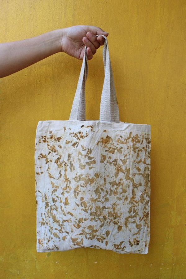 Eco Printed Packaging Bag - Mustard, White | Verified Sustainable Tote Bag on Brown Living™