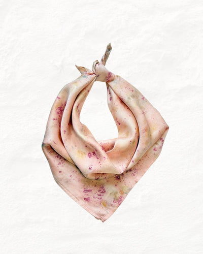 Eco - Printed Rose Bloom Bandana | Natural Hand - Dyed Cotton Scarf – Womens Scarf on Brown Living™. SKU: TCC-SW25-07. Img 3.