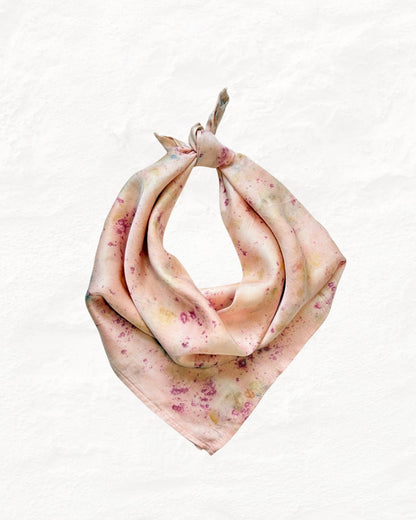 Eco - Printed Rose Bloom Bandana | Natural Hand - Dyed Cotton Scarf – Womens Scarf on Brown Living™. SKU: TCC-SW25-07. Img 3.