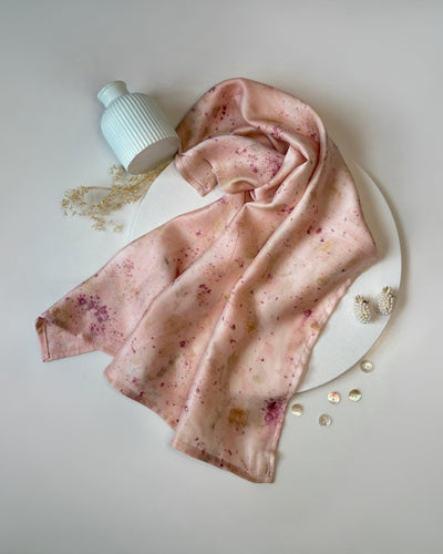 Eco - Printed Rose Bloom Bandana | Natural Hand - Dyed Cotton Scarf – Womens Scarf on Brown Living™. SKU: TCC-SW25-07. Img 5.