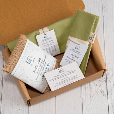 Eco Snack Bag Kit – Cotton Bag, Cutlery Wrap & Beeswax Wraps – Food Wraps on Brown Living™. SKU: ZWSBK-SB-CP-MW-OG. Img 10.
