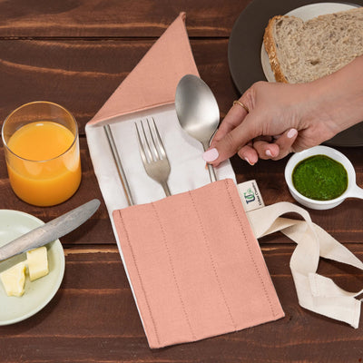Eco Snack Bag Kit – Cotton Bag, Cutlery Wrap & Beeswax Wraps – Food Wraps on Brown Living™. SKU: ZWSBK-SB-CP-MW-OG. Img 7.