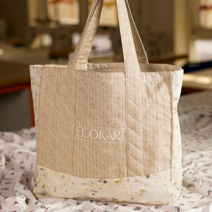 Eco - Tote Printed Bag | Beige & White | Verified Sustainable by Brown Living™