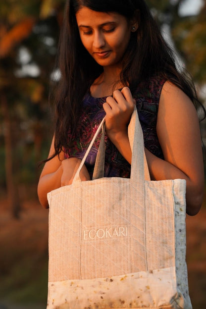 Eco - Tote Printed Bag | Beige & White | Verified Sustainable by Brown Living™