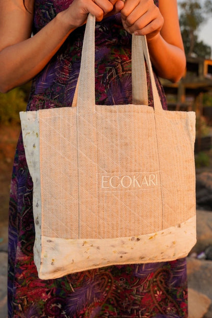 Eco - Tote Printed Bag | Beige & White | Verified Sustainable by Brown Living™