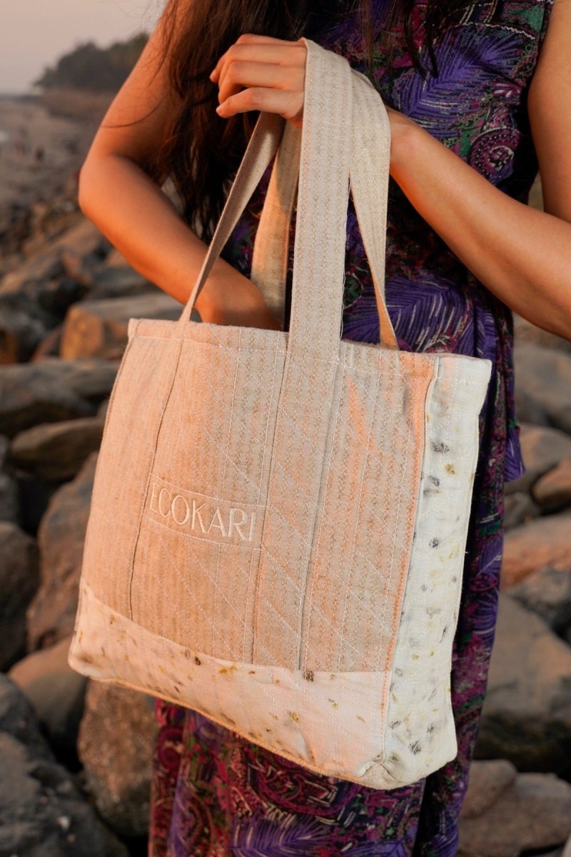 Eco - Tote Printed Bag | Beige & White | Verified Sustainable by Brown Living™