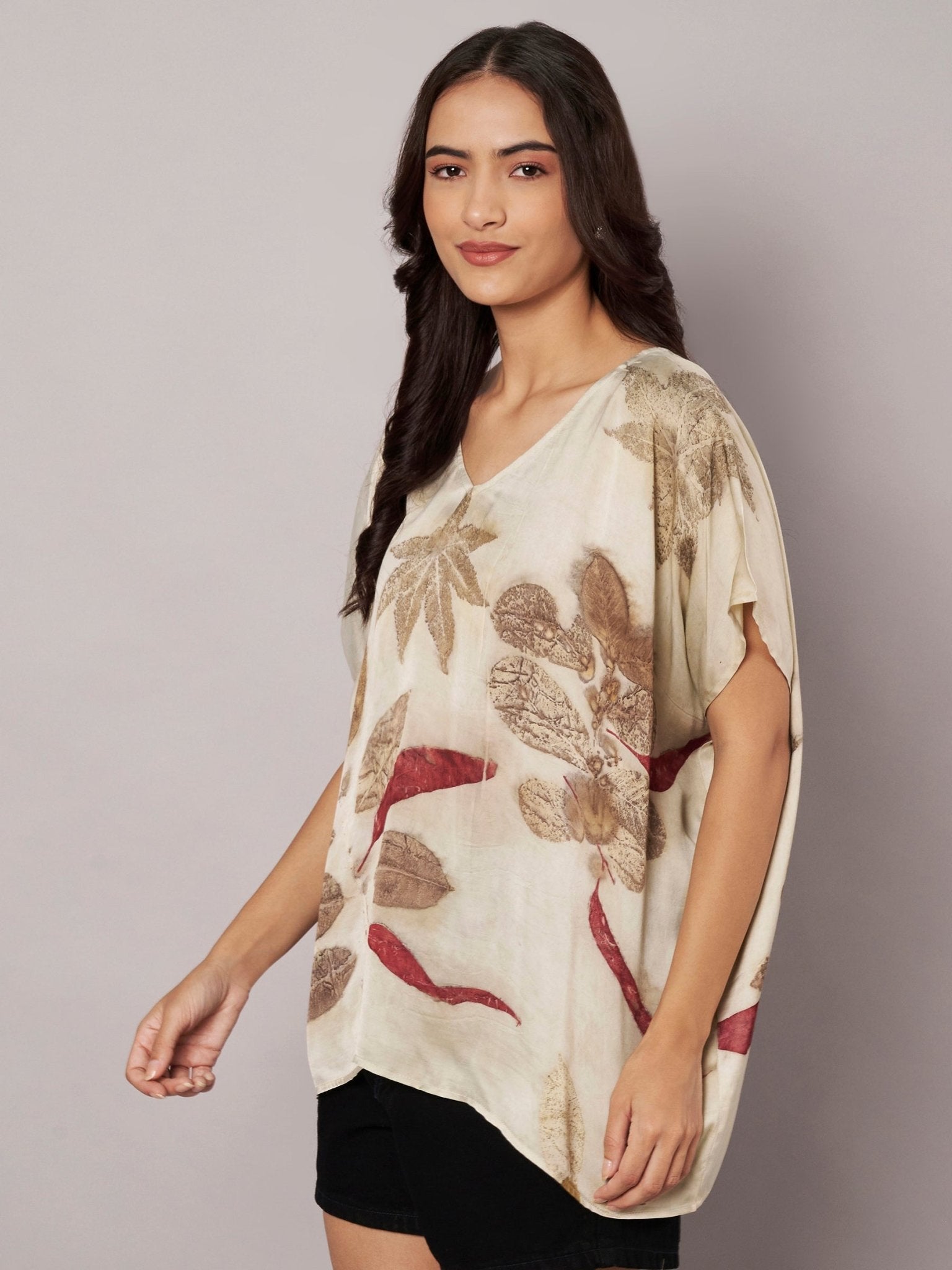 Ecoprinted Kaftan Top for Women Natural Dye Relaxed Fit – Womens Top on Brown Living™. SKU: fst6. Img 8.