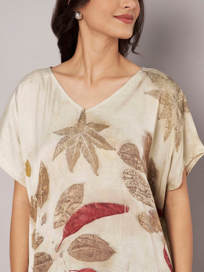 Ecoprinted Kaftan Top for Women Natural Dye Relaxed Fit – Womens Top on Brown Living™. SKU: fst6. Img 12.