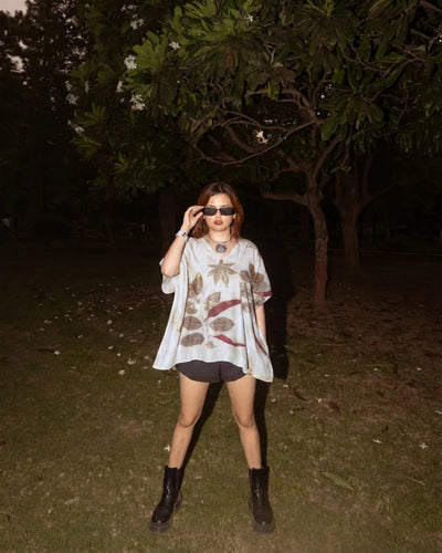 Ecoprinted Kaftan Top for Women Natural Dye Relaxed Fit – Womens Top on Brown Living™. SKU: fst6. Img 1.