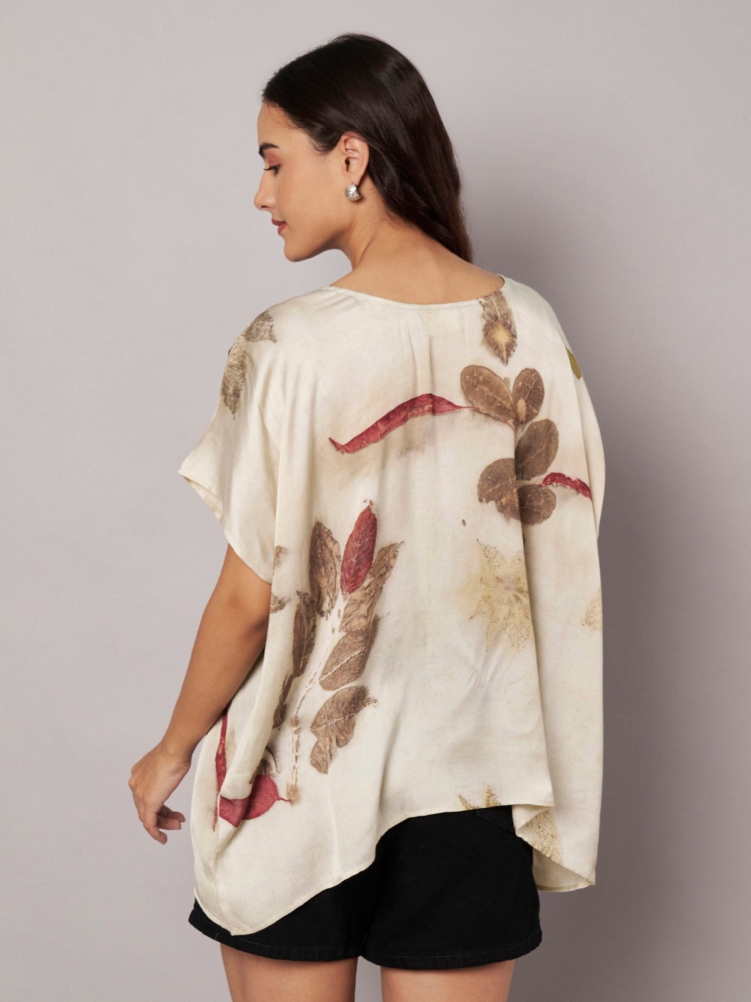Ecoprinted Kaftan Top for Women Natural Dye Relaxed Fit – Womens Top on Brown Living™. SKU: fst6. Img 11.