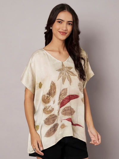 Ecoprinted Kaftan Top for Women Natural Dye Relaxed Fit – Womens Top on Brown Living™. SKU: fst6. Img 9.