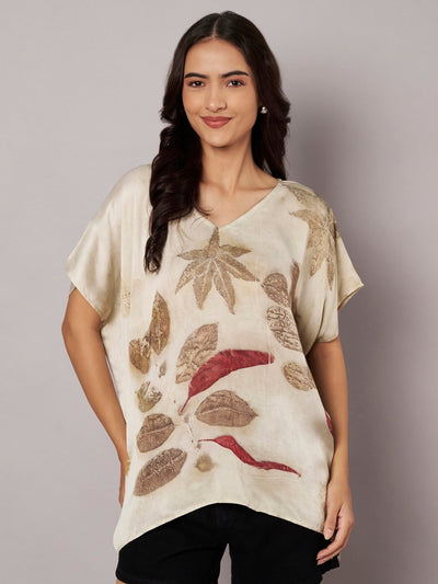 Ecoprinted Kaftan Top for Women Natural Dye Relaxed Fit – Womens Top on Brown Living™. SKU: fst6. Img 6.