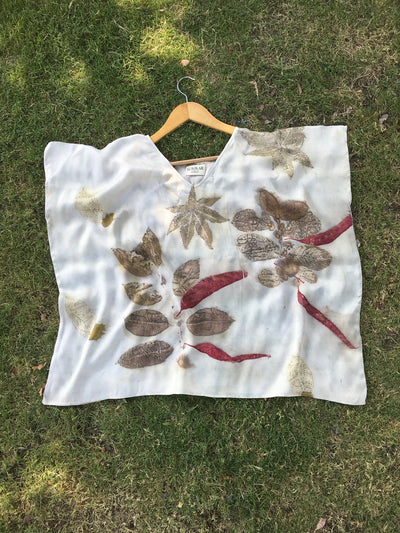 Ecoprinted Kaftan Top for Women Natural Dye Relaxed Fit – Womens Top on Brown Living™. SKU: fst6. Img 2.