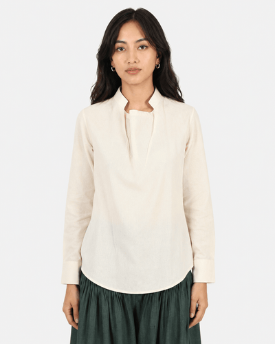 Ecru Collar Cowl Shirt – Elegant Draped Shirt for Modern Women – Womens Shirt on Brown Living™. SKU: ACB2026015. Img 4.