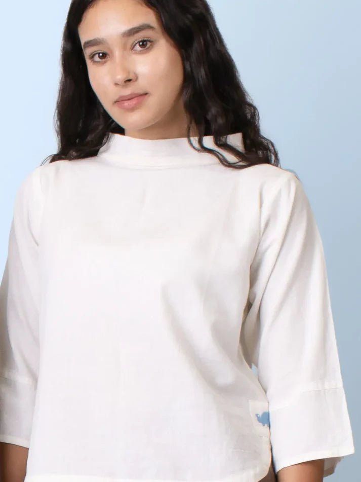 Ecru - Mock Collar Top – Womens Top on Brown Living™. SKU: pH311. Img 6.