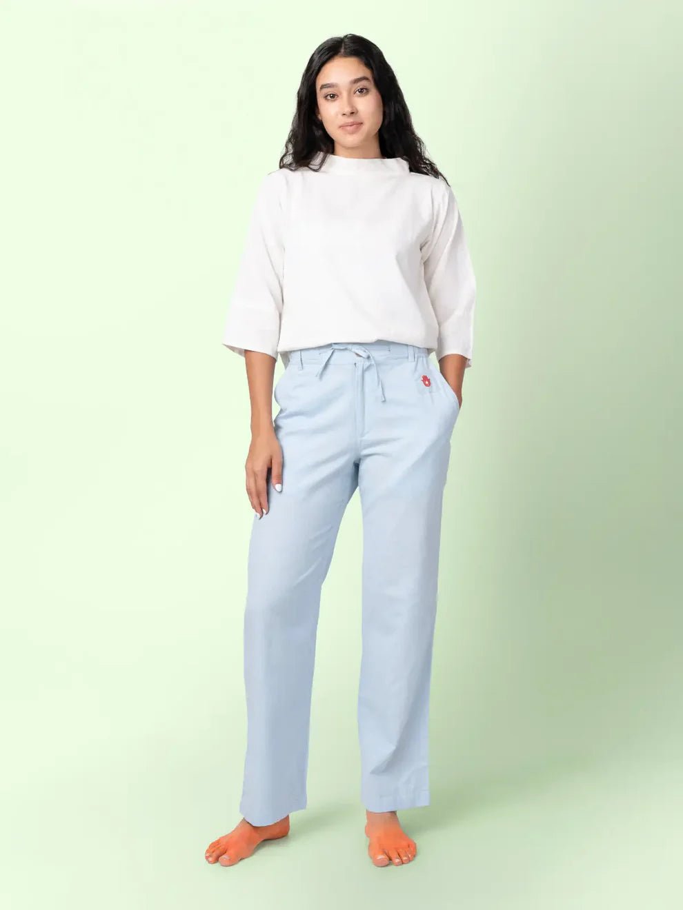 Ecru - Mock Collar Top – Womens Top by Phuhar's available on Brown Living™. Natural Xs. SKU: pH311. Img 4.
